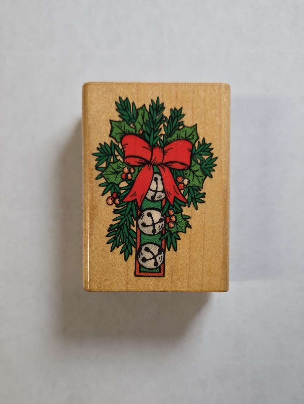 Holiday Jingle Bell Wreath Wood Mounted Rubber Stamp